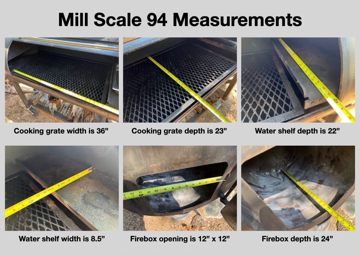 Mill Scale 94 backyard offset smoker measurements.