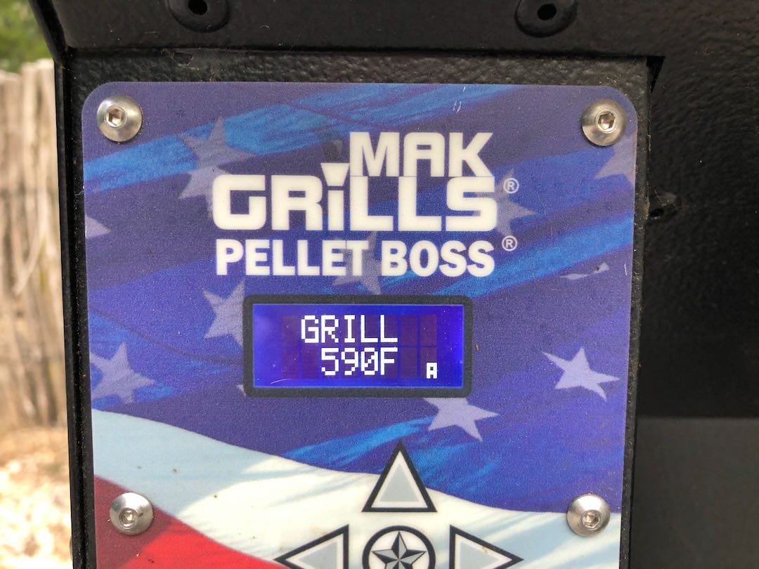 MAK Pellet Boss Controller reading 590F.