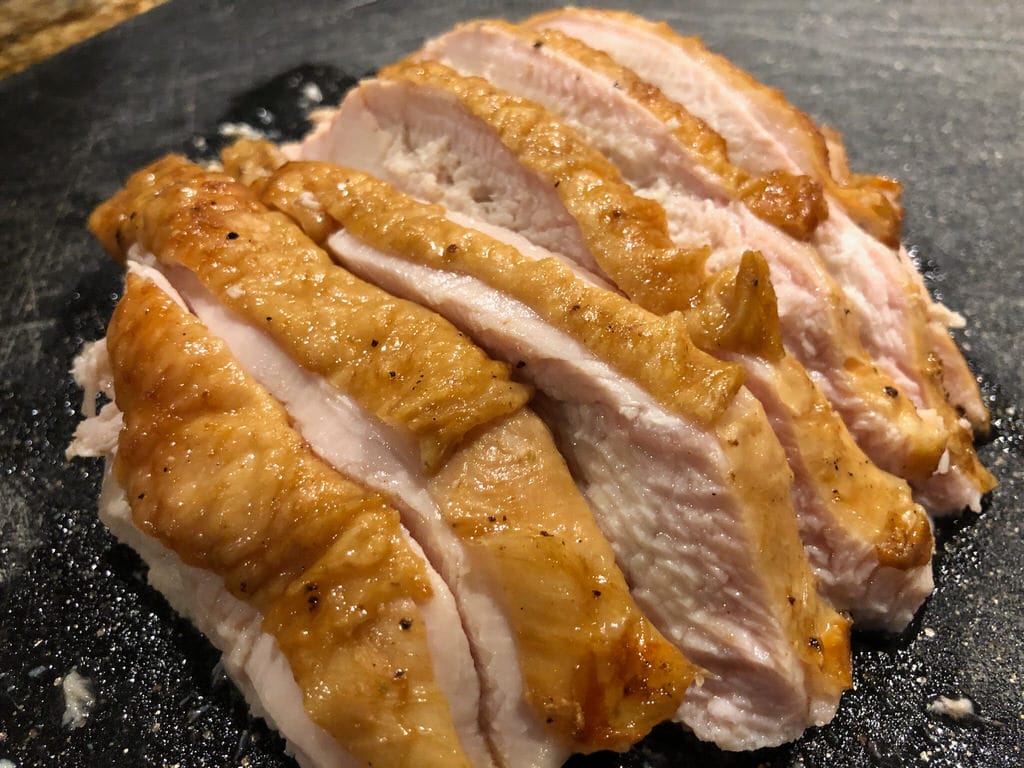 Tender, juicy slices of smoked turkey breast cooked on MAK 2 Star pellet grill