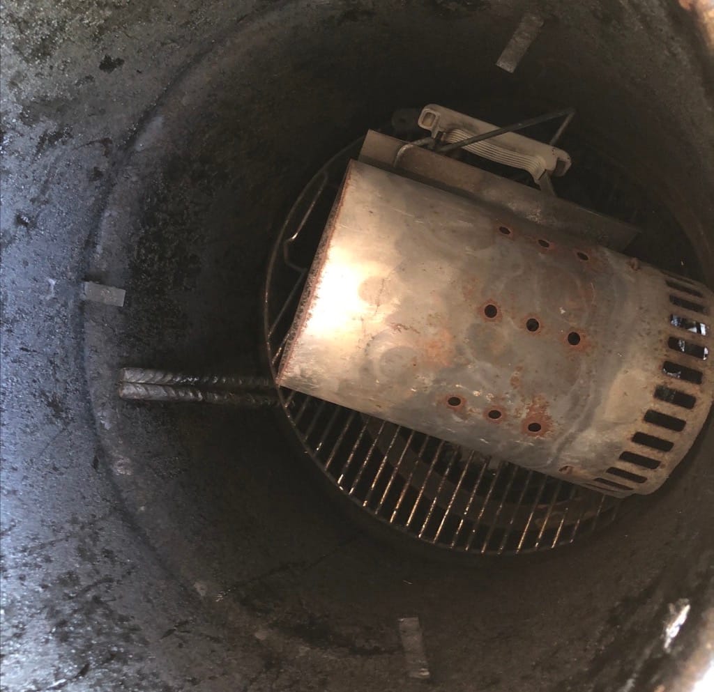 Accessories stored in the Pit Barrel Cooker while traveling. Great place to keep your charcoal dry as well. 