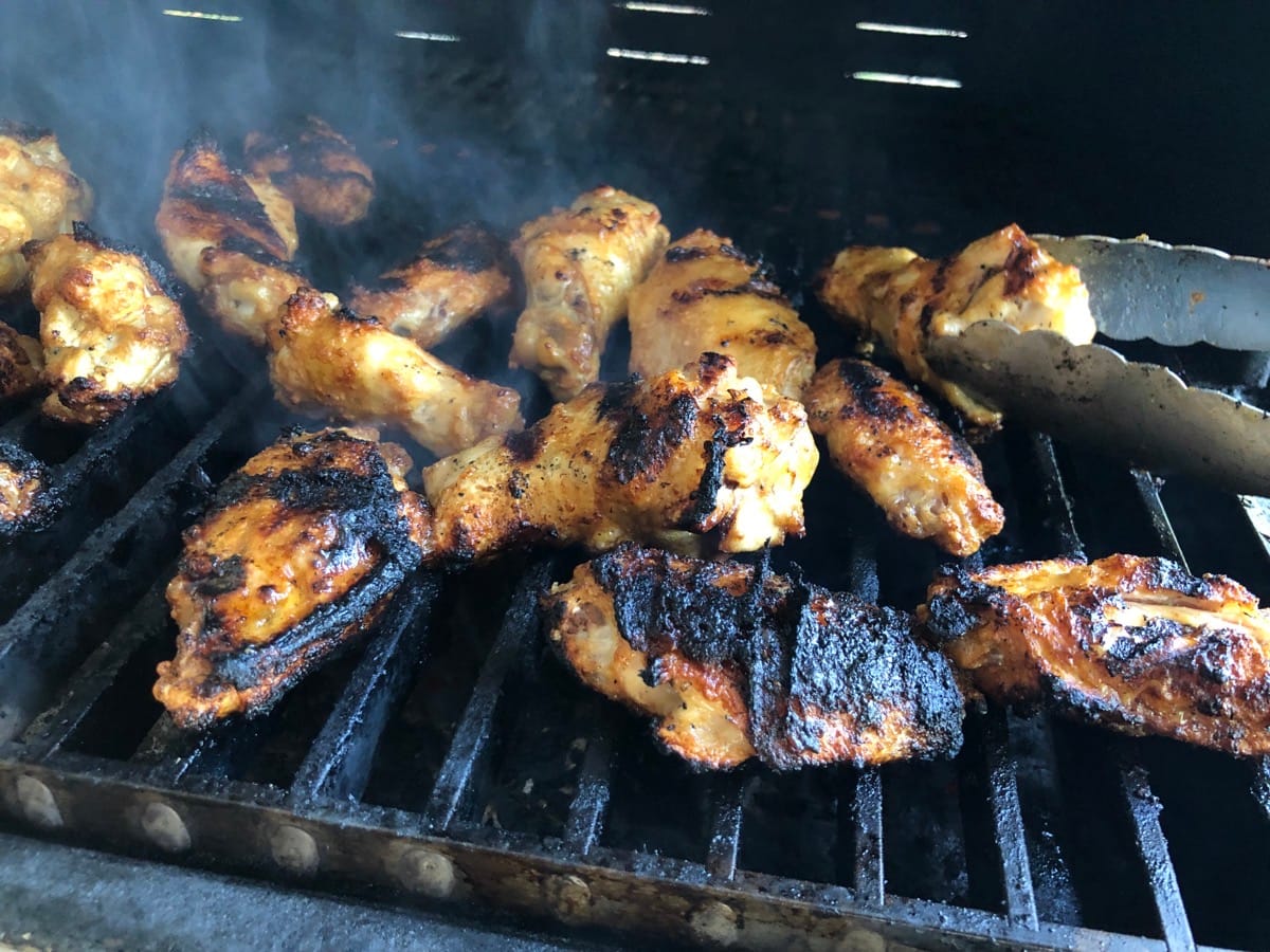 Chicken wings cooked on MAK 2 Star pellet grill with FlameZone and MAK Searing grates.