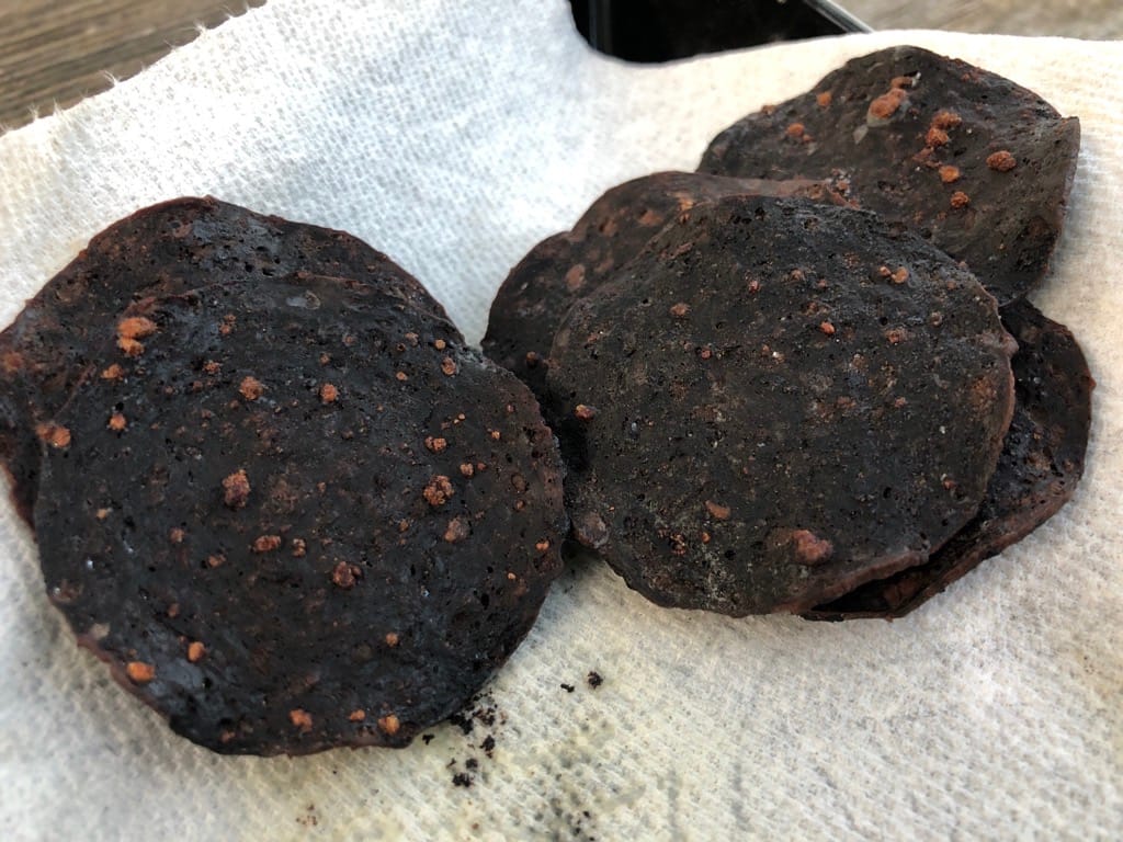 Crispy salami chips cooked on MAK 2 Star pellet grill. Great flavor and did not taste burnt.