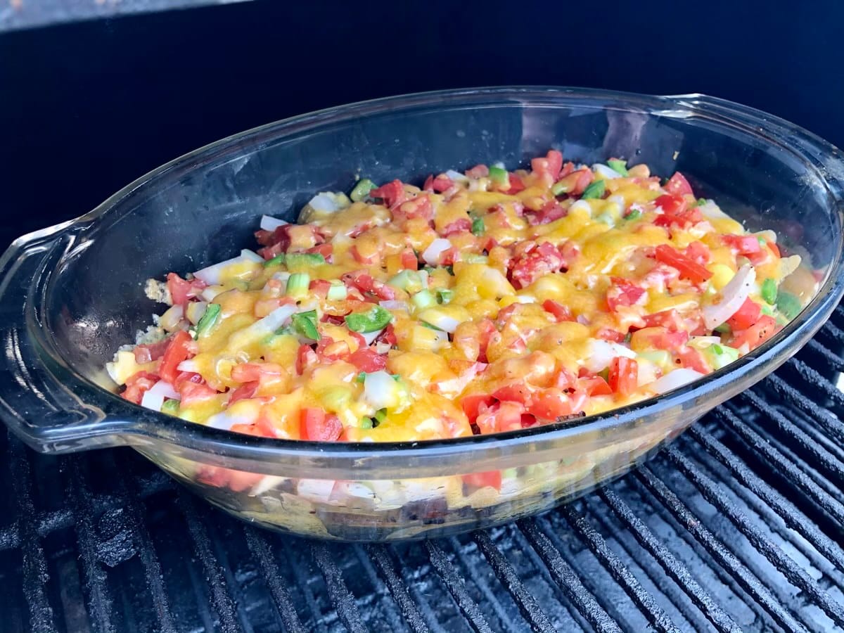 Irish Nachos cooking on MAK 2 Star pellet grill at 400F