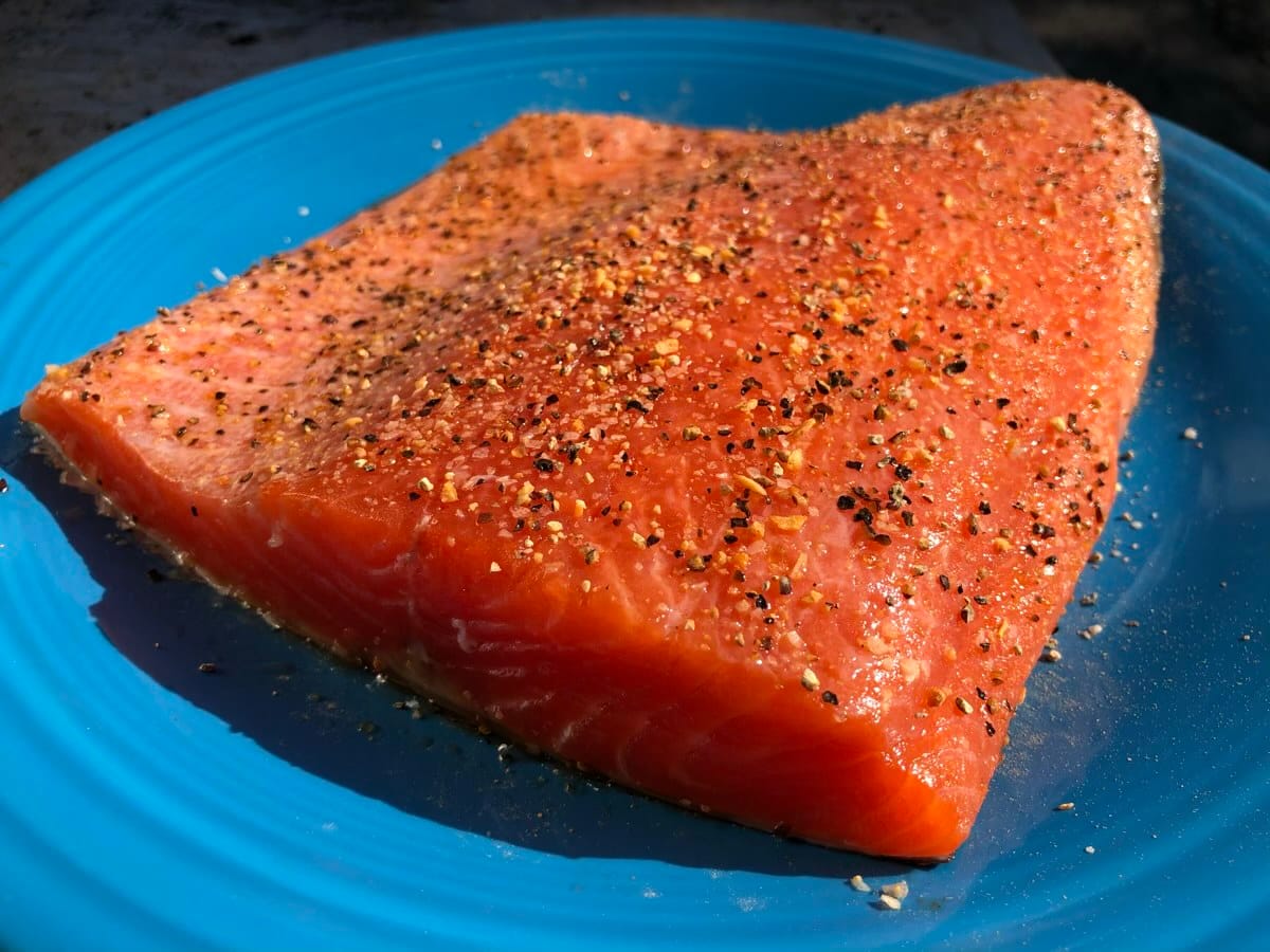 Wild caught salmon filet seasoned with SuckleBusters SPG seasoning