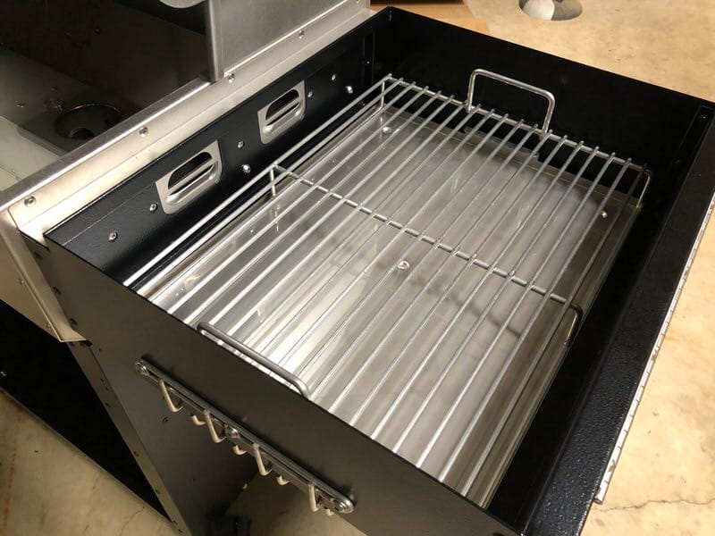 Built-in side smoker on MAK 2 Star General pellet grill. Lots of room to hold food coming off the pit or slow smoke cheese.