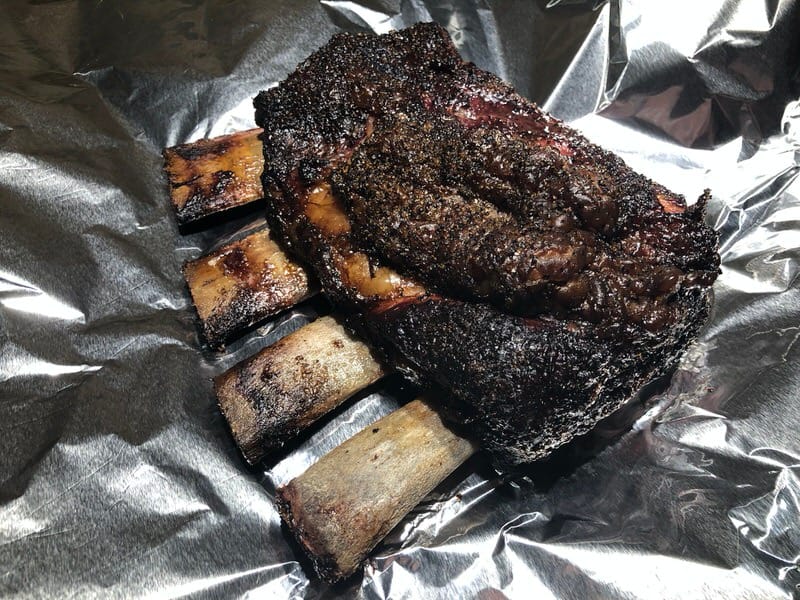 Dino beef ribs cooked on MAK 2 Star pellet grill