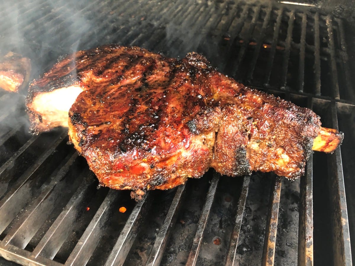 3lb bone-in ribeye cooking on MAK Grills searing grates which gets blazing hot.