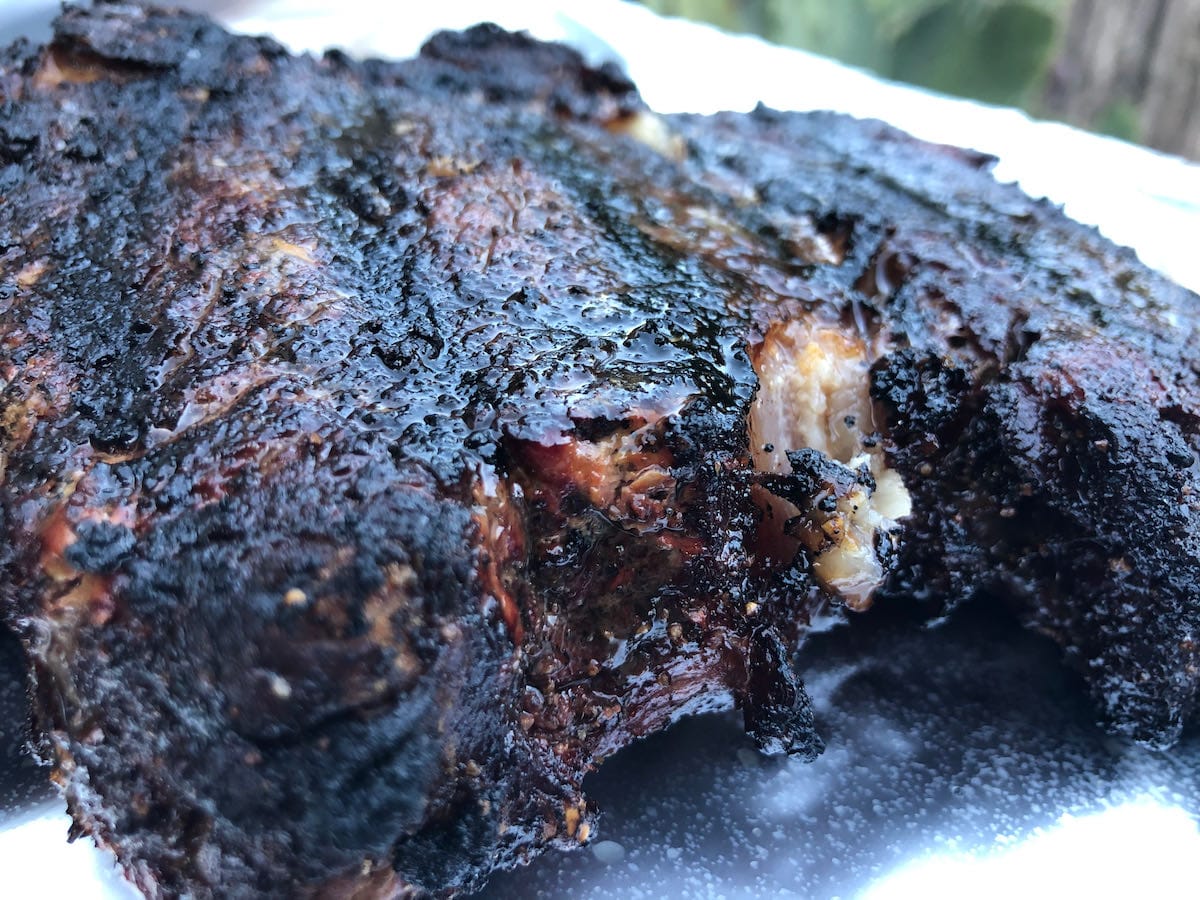 Final sear on coffee rubbed tomahawk ribeye cooked on MAK 2 Star General pellet grill. Look at that beautiful crust!