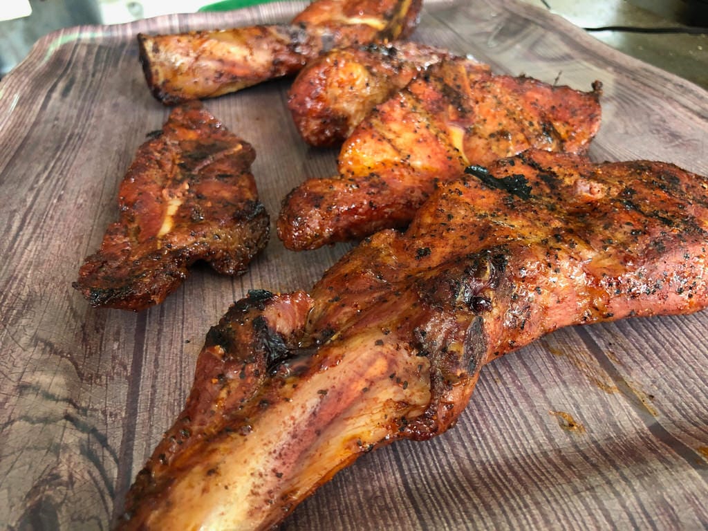 Country Style Ribs right of the MAK 2 Star Pellet Grill.