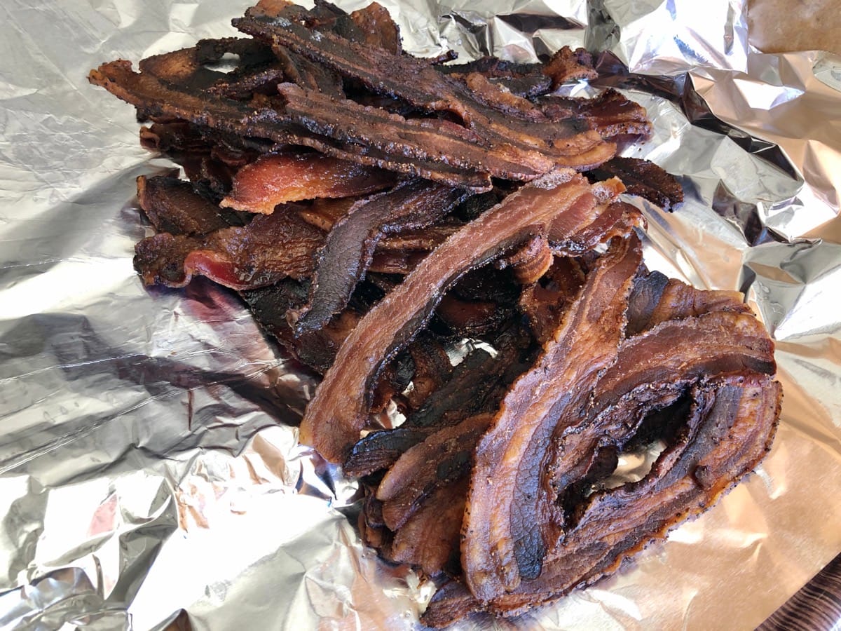 Perfectly smoked crispy bacon cooked on MAK 2 Star pellet grill in 20-25 min