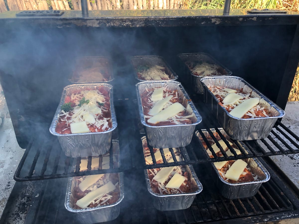 11 pans of meatloaf cooking on MAK 2 Star Pellet Grill