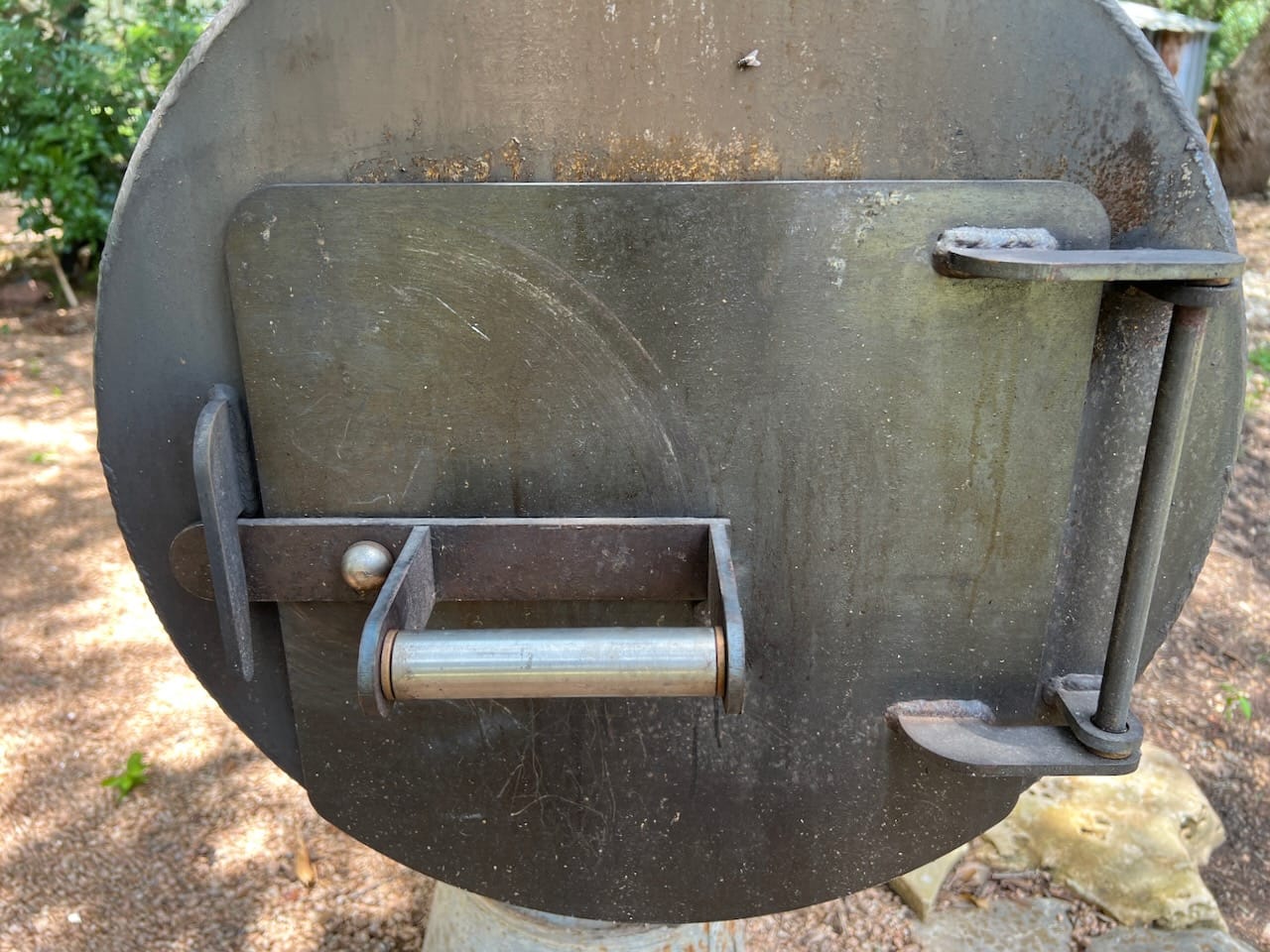 Firebox door on Mill Scale 94 offset smoker.