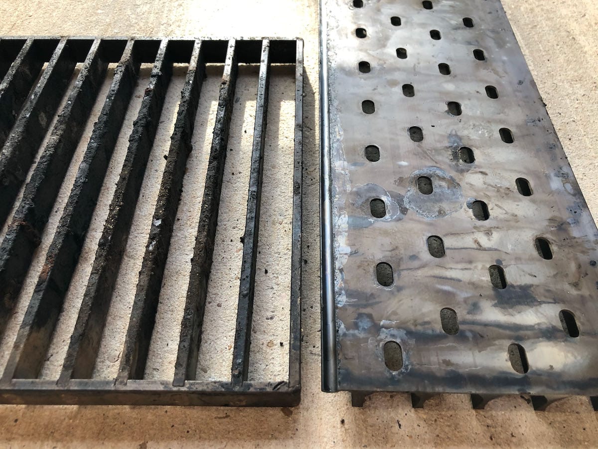 GrillGrate Searing Grates on right flipped over to create a flat surface.