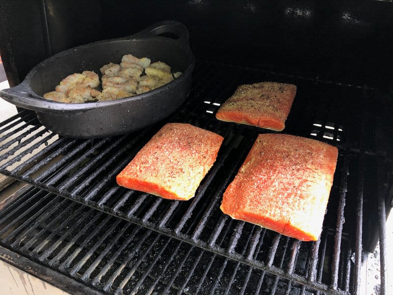 Shrimp and Salmon on MAK 2 Star Pellet Grill