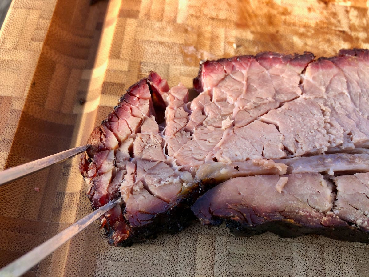 Brisket slices pulled apart with no problem.
