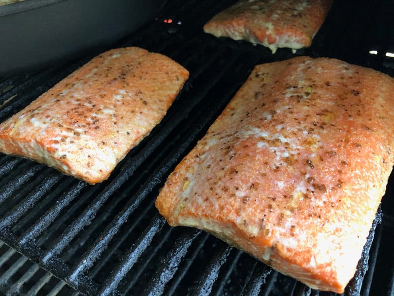 Salmon on top rack of MAK 2 Star Pellet Grill