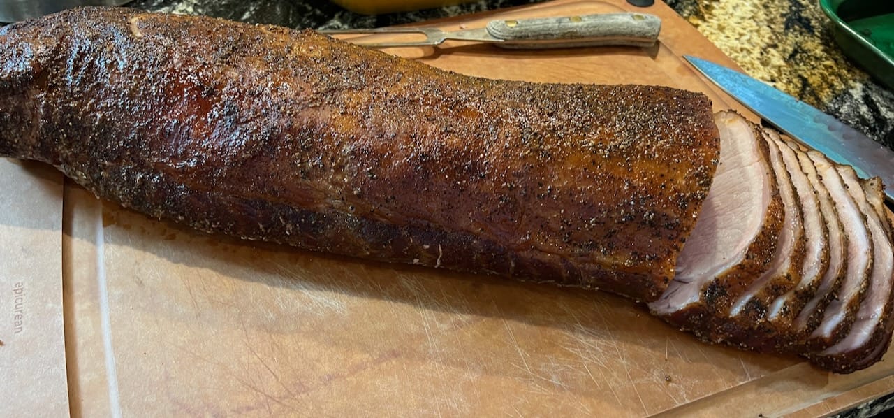 Pork loin smoked on MAK 2 Star pellet grill.